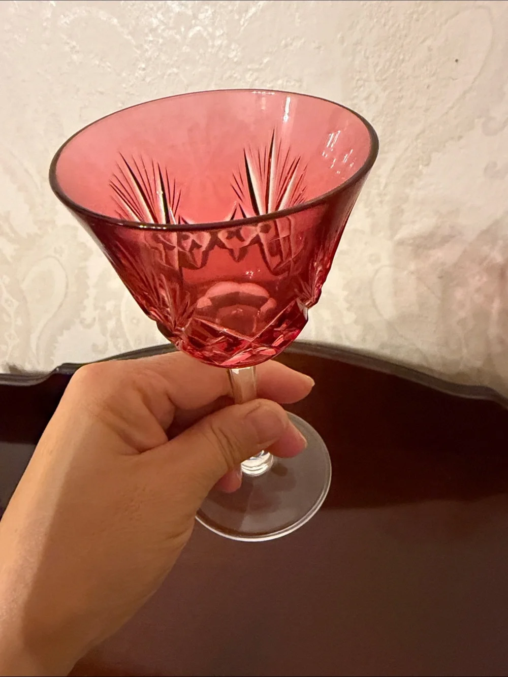 Vintage Red Cut Crystal Wine Glass - Elegant Stemware